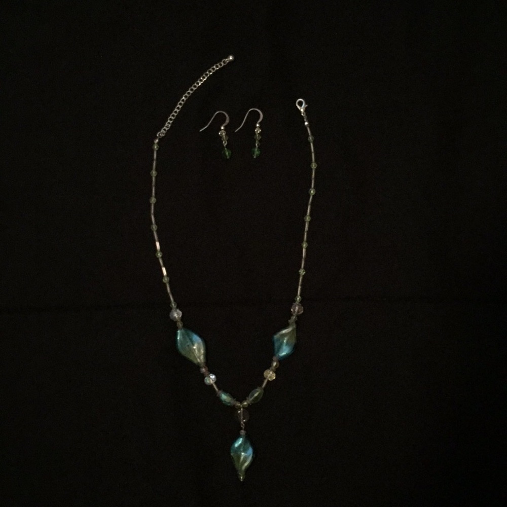 Dichroic glass and bead "Y" necklace and earrings